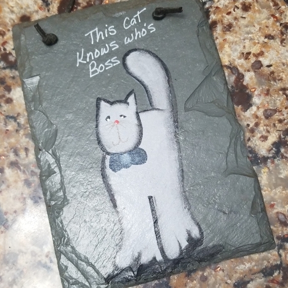 Slate Cat Hanging 5x7 - Picture 1 of 3